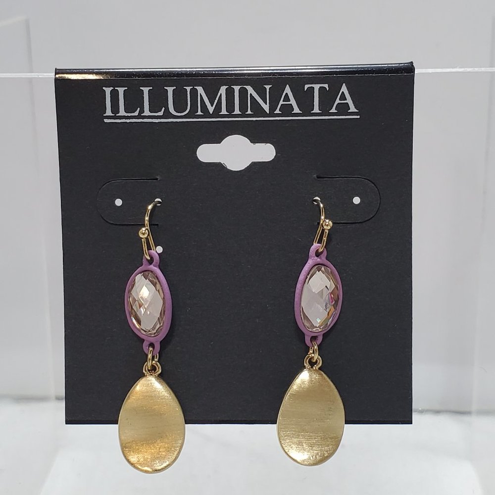 ILLUMINATA lavender stone with gold metal petal fish hook earring